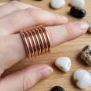 Set di anelli in rame, anelli a fascia minimalisti in rame, anelli semplici impilabili, gioielli rustici unisex, anello in rame fatto a mano, idea regalo