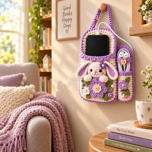 Crochet Phone Holder Pattern Charger Wall Organizer Pocket PDF, Hanging Charging Station PDF