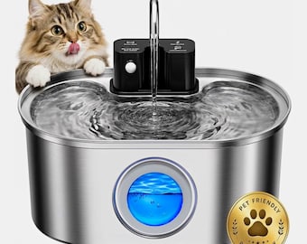 Fontaine à eau pour chat Pektaco 3,2 l (108 oz) en acier inoxydable argenté, 1 bol