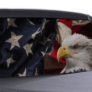 FGD American Flag Perforated Rear Window Eagle Head Perforated Vinyl Decal Model 36005