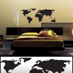 Wall Decal Sticker Removable World map in White or Black 20&quot;x45&quot;