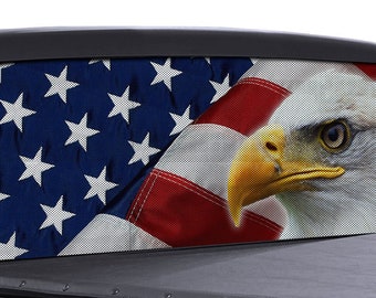 FGD Full Color American Flag and Eagle Perforated Rear Truck Window Vinyl Decal Model 36001