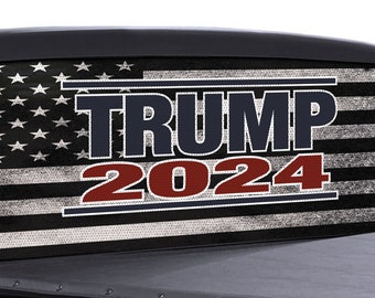 FGD Trump 2024 Truck Rear Window Black & White Distressed American Flag Perforated Vinyl Decal