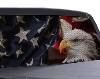 FGD American Flag Perforated Rear Window Eagle Head Perforated Vinyl Decal Model 36005