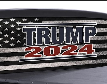 CUSTOM FGD 22 x 68 Inch Perforated Rear Window Decal Trump 2024 American Flag Black and White Edition Distressed American Flag decal.