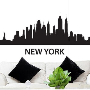 FGD Wall Decal Sticker New York Skyline 20" Tall 43" Wide in White or Black NYC Cityscape Silhouette Home Decor