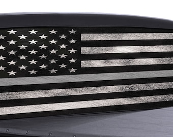 FGD Truck Rear Window Thin Gray Line Black & White Distressed American Flag Perforated Vinyl Decal