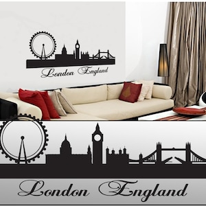Wall Decal Sticker London England Skyline 20&quot; Tall 50&quot; Wide in White or Black