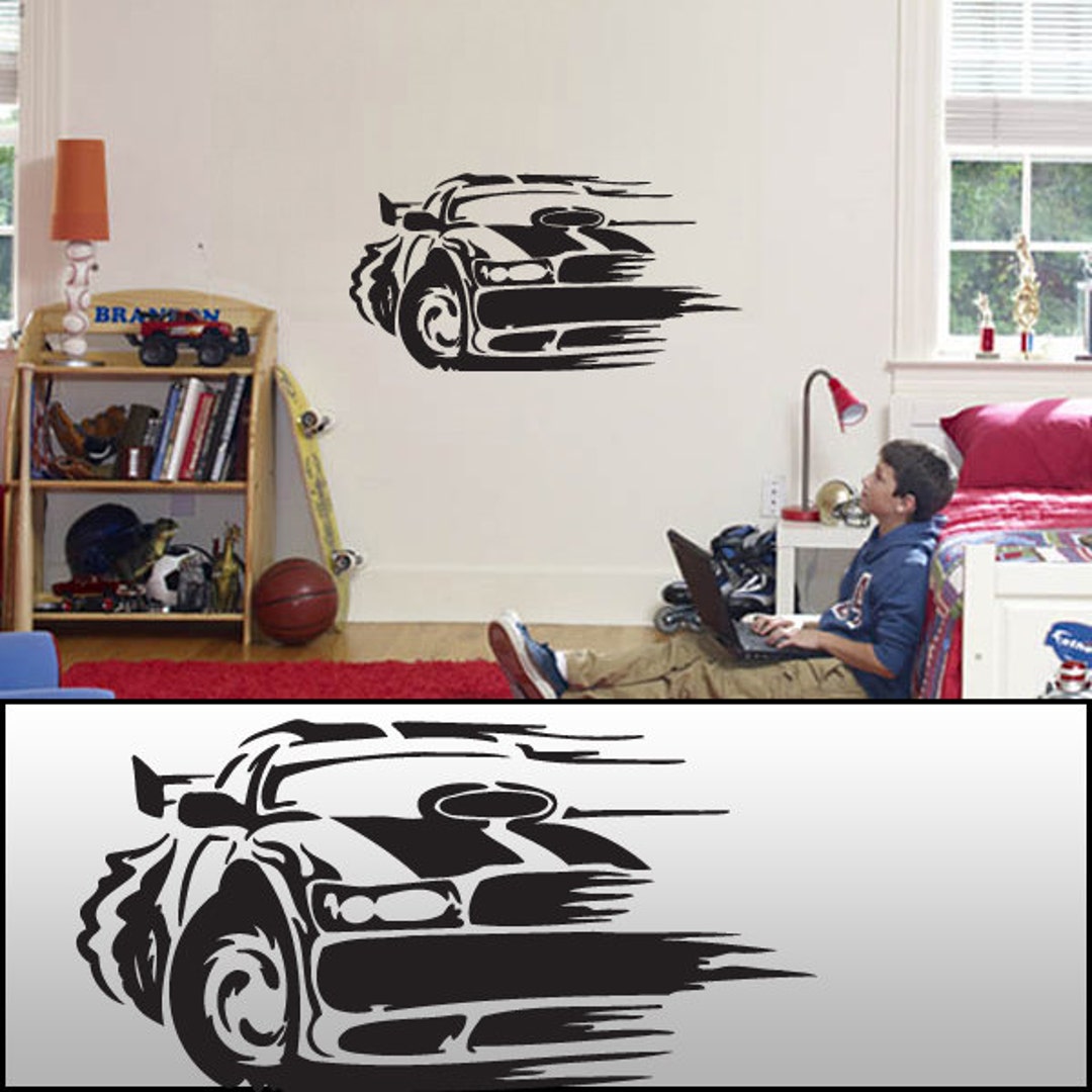 Wall Paper Sticker Racing Race Car Wall Decal Sticker Removable White or Black 20
