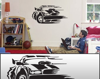 Race Car Wall Decal Sticker Removable White or Black 20"x40"