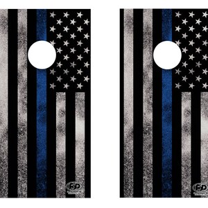 FGD®  Cornhole Wrap Police Thin Blue Line Design LAMINATED Vinyl Decal