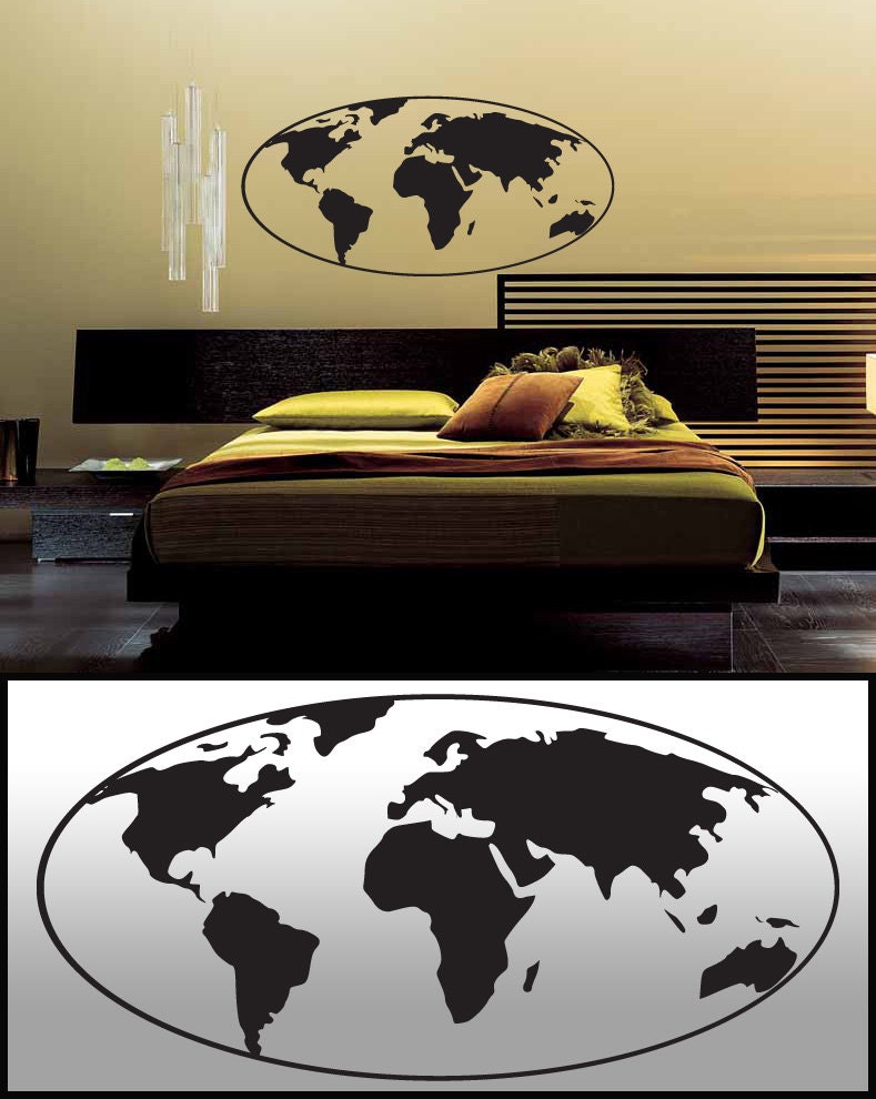 Wall Decal Globe World map in White or Black 45.5"x22" Globe wall sticker Wall Decal Globe World map in White or Black 45.5"x22" Globe wall sticker