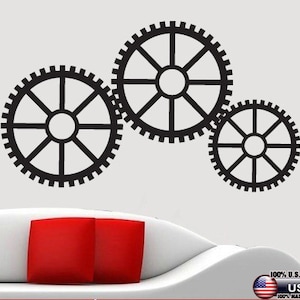 Wall Decal Sticker Removable Gears, Steam Punk  in White or Black 20&quot; x 35&quot;