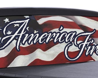 FGD America First Trump Truck Rear Window Full Color American Flag Perforated Vinyl Decal 20" x 65"