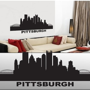 Wall Decal Sticker Pittsburgh Skyline 20&quot; Tall 54&quot; Wide in White or Black
