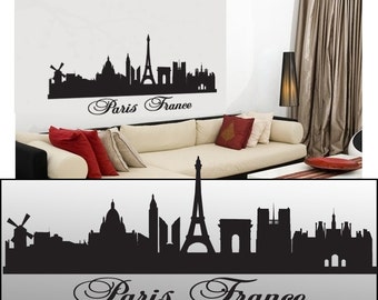 Wall Decal Sticker Paris France Skyline 20" Tall 50" Wide in White or Black