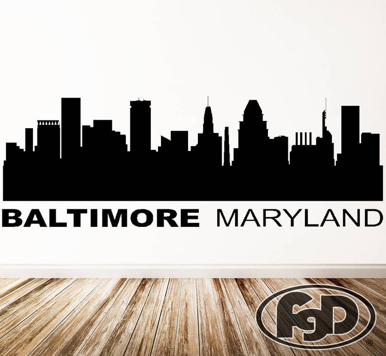 Wall Decal Sticker Baltimore Skyline 21 Tall 54 Wide in White or Black