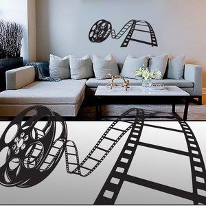 FGD Movie Reel Wall Decal 20" Tall 50" Wide in White or Black Film Reel Cinema Wall Art Vinyl Sticker