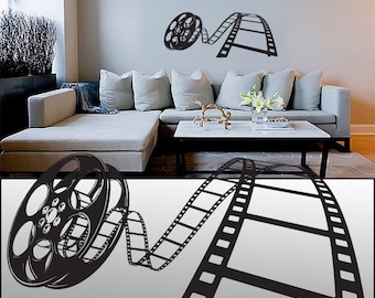 FGD Movie Reel Wall Decal 20" Tall 50" Wide in White or Black Film Reel Cinema Wall Art Vinyl Sticker
