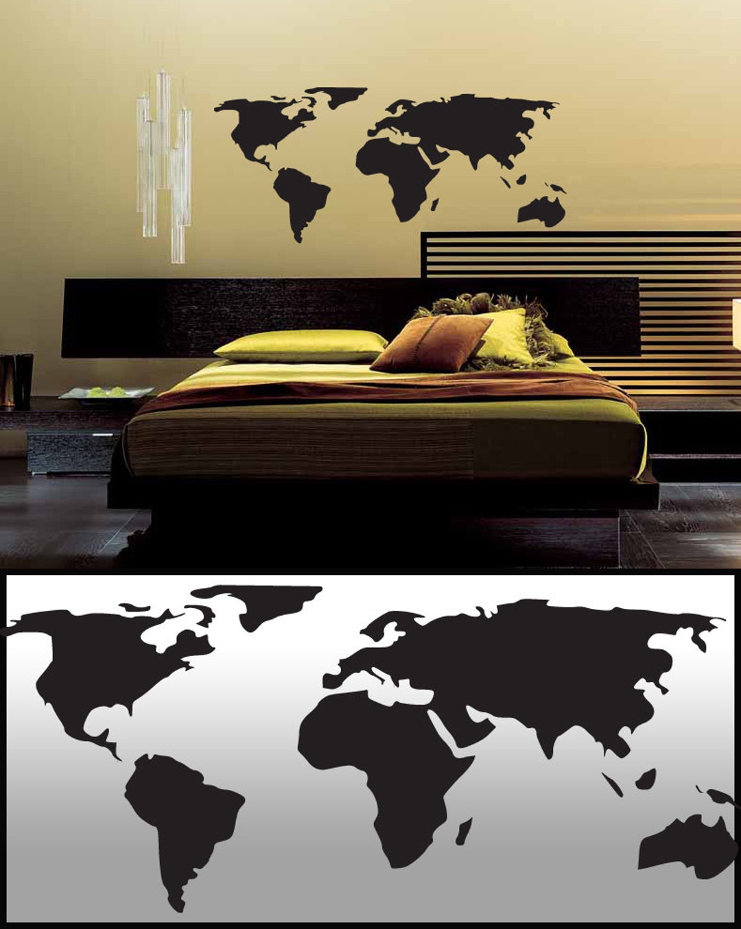 Wall Decal Sticker Removable World Map in White or Black 20x45 - Etsy