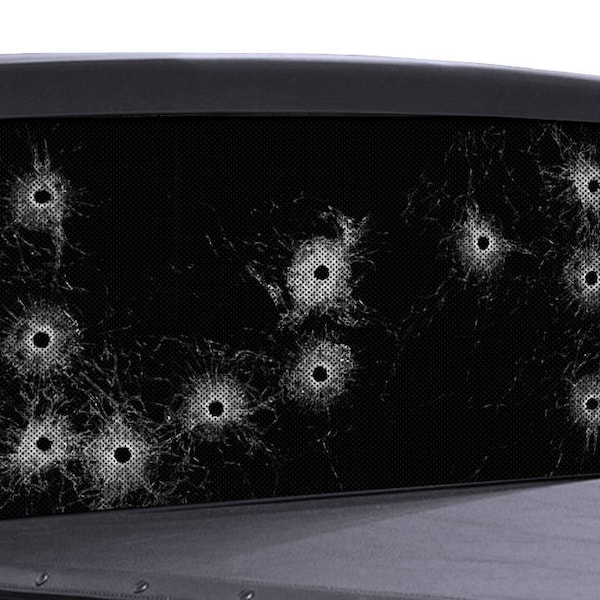 FGD Truck Rear Window Bullet Holes & Broken Glass Perforated Vinyl decal.