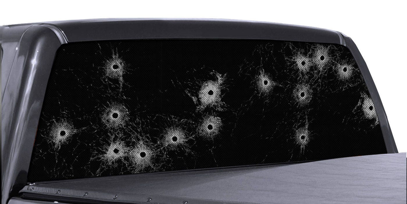 FGD Truck Rear Window Bullet Holes & Broken Glass Perforated Vinyl ...