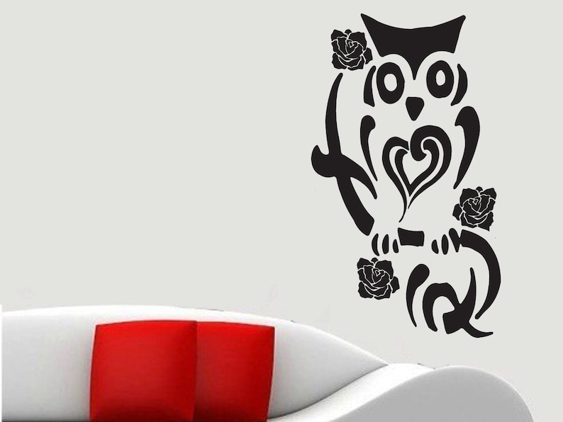OWL Wall Decal Sticker 23 Wide 40 Tall in White or Black