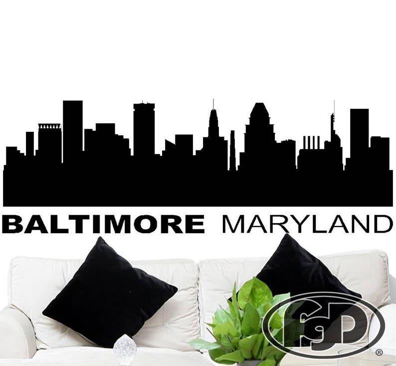 Wall Decal Sticker Baltimore Skyline 21 Tall 54 Wide in White or Black