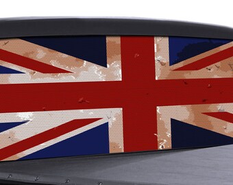 FGD Truck Rear Window Wrap Distressed British Flag Perforated Vinyl Decal Full Color Union Jack