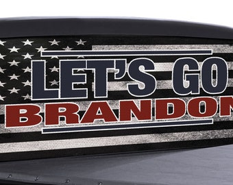 FGD Truck Rear Window Wrap Black & White Distressed Let's Go Brandon American Flag Perforated Vinyl Decal