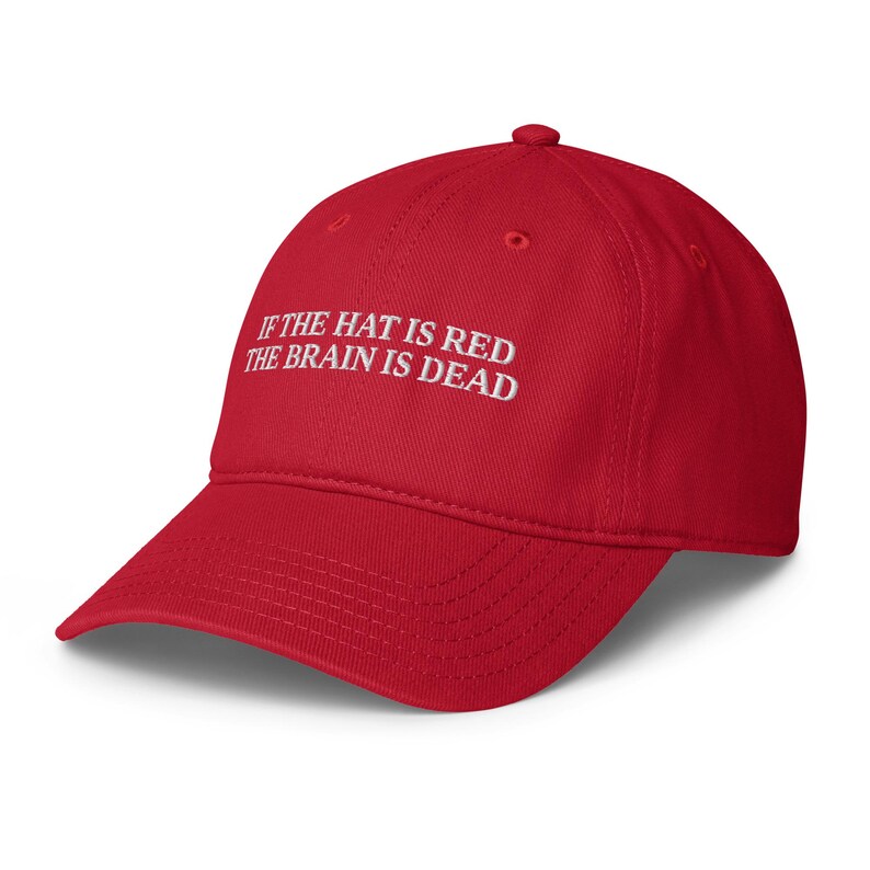If The Hat Is Red The Brain Is Dead Hat, Funny Political Embroidered Dad Cap, Liberal Democrat Gift, Protest Cap, Red Baseball Hat