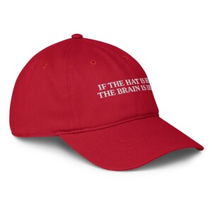 If The Hat Is Red The Brain Is Dead Hat, Funny Political Embroidered Dad Cap, Liberal Democrat Gift, Protest Cap, Red Baseball Hat