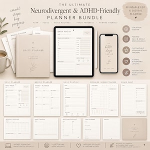 Pacote de Planejamento para Pessoas Neurodivergentes | Minimalista e Imprimível em Bege (Tamanhos Carta, A4 e Digital)