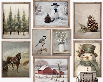 PRINTED-Winter Wonderland Collection- Vintage, Winter, Prints Mailed, Cottagecore, Snowy Landscape, Farmhouse, Snowman, Custom Made