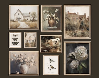 PRINTED- Neutral Vintage Prints- Moody Aesthetic, Collage, Gallery Wall, French Country, Farmhouse, Victorian, Rustic, Cottagecore, Floral