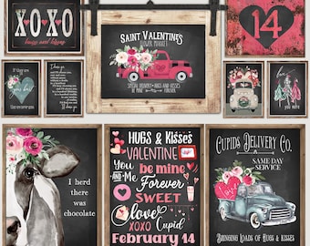 PRINTED-Valentines Wishes Chalkboard Prints, Love, Farmhouse Decor, Romance. Love Quotes, Hearts, Mailed Prints, Collage Wall, Kisses,XOXO