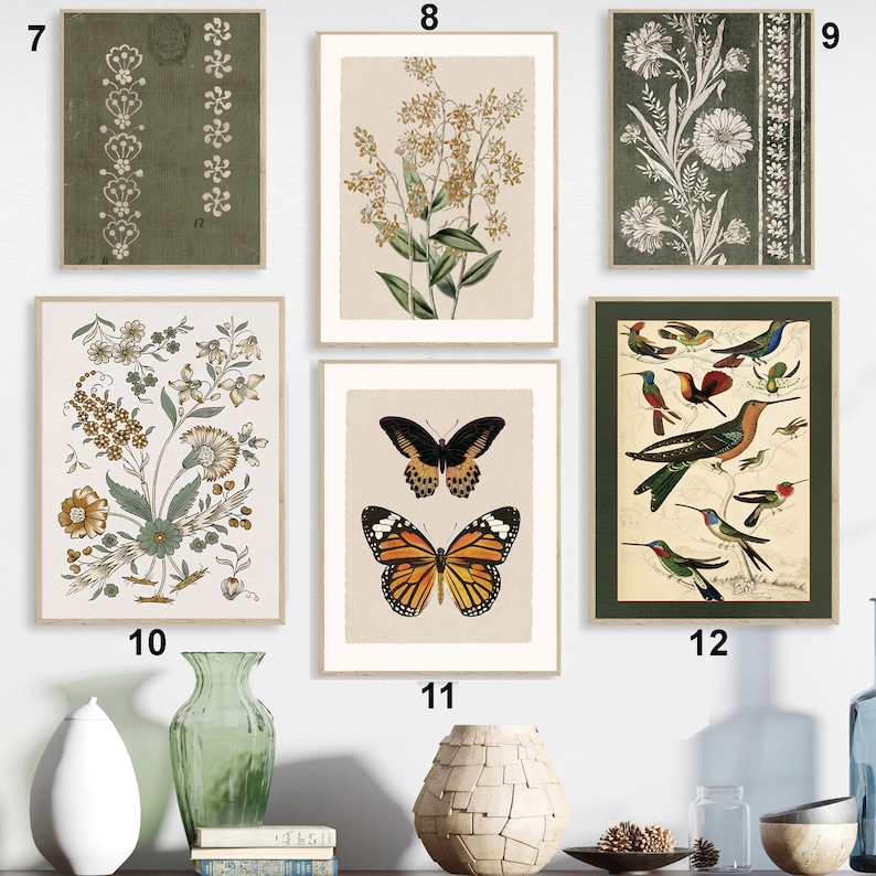 PRINTED Vintage Textile Collection Antique Tapestry, Farmhouse, Botanical, Butterflies, Floral, French Ctry, Cottagecore, Collage Wall Art image 3