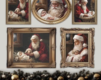 Santa & Baby Jesus Print-Mailed- Christmas, Vintage, Victorian, Farmhouse, Cottagecore, Moody, Holiday, Religious, Christmas Gift
