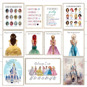 Enchanted Princess Prints- Mailed,Magic Kingdoms, Movie Princess, Affirmations, Girls, Nursery, Fashion, Castles, Elsa, Belle, Fairy Tales,