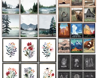 BARGAIN BUNDLE-Printed Set of 6 Collage Walls Prints- Farmhouse, National Parks,Landscape, Vintage, Flowers,Textiles,Beach, Photoart
