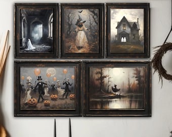 PRINTED-WITCHING HOUR-Halloween-Mailed, Gothic, Rustic, Vintage, Witches, Ghosts, Haunted House, Dark Academia, Pumpkins, Spooky