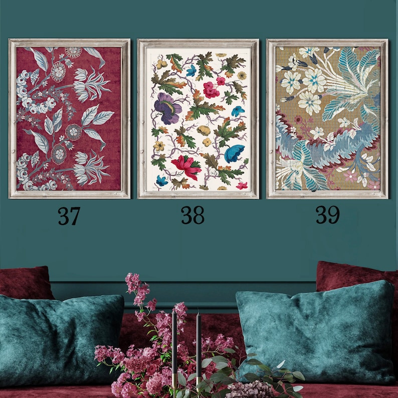 PRINTED Vintage Textile Collection Antique Tapestry, Farmhouse, Botanical, Butterflies, Floral, French Ctry, Cottagecore, Collage Wall Art image 9