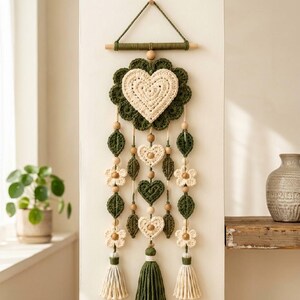 Crochet Heart Wall Hanging Pattern PDF, Boho Floral Wall Decor, Macrame Style Hanging, DIY Crochet Home Decoration, Handmade Gift Tutorial