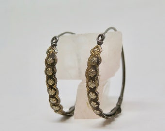 Rare vintage Indian Kashmiri Silver Hoops with gold wash