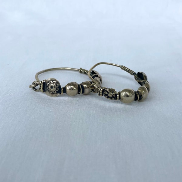 Vintage Kashmiri  Silver Hoop tribal Earrings