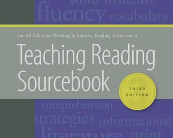 May include: The Teaching Reading Sourcebook Third Edition is a grey and purple book cover. It features the text CORE Literacy Library, For All Educators Working to Improve Reading Achievement, and various literacy terms like phonics and fluency.