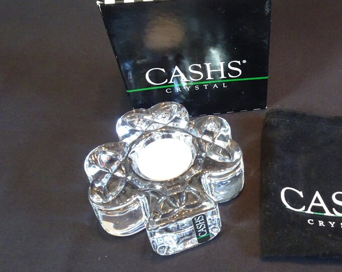 Cashs Ireland Lucky Shamrock Candle Holder, Vintage Irish Crystal