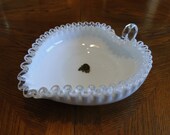 Fenton Silvercrest Candy Dish, Vintage Leaf Shape Serving Tray, Small Serving Bowl with Ring Handle, Decorative Table Display Container