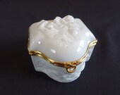 Chamart Limoges Cherub Jewelry Box, Vintage Winged Angels White Gold Trinket Storage Container