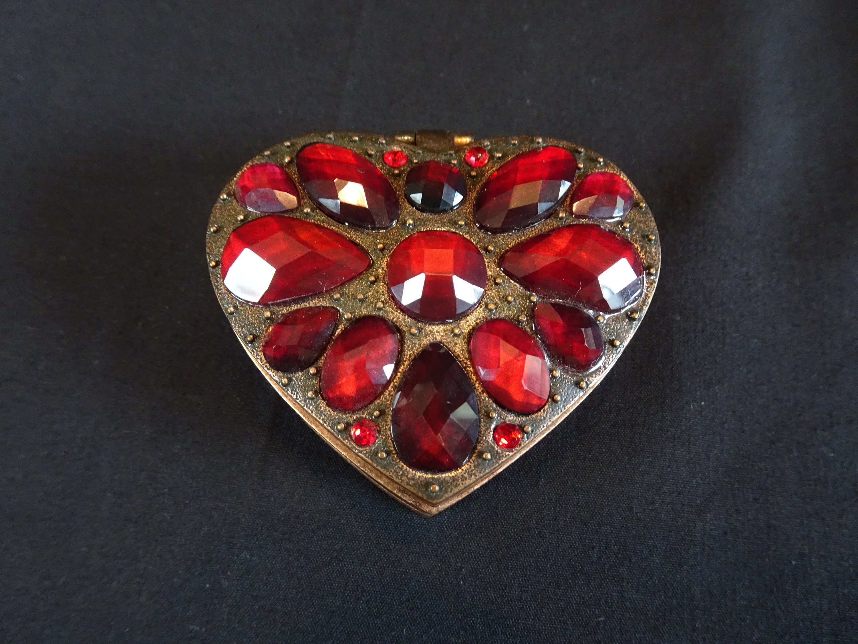 Heart Shaped Red Bead Trinket Box Vintage Enamel Hinged | Etsy